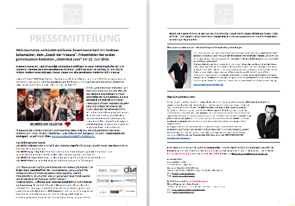 Pressemitteilung Kooperation HGA-Cosmetics und Andreas Schumacher
